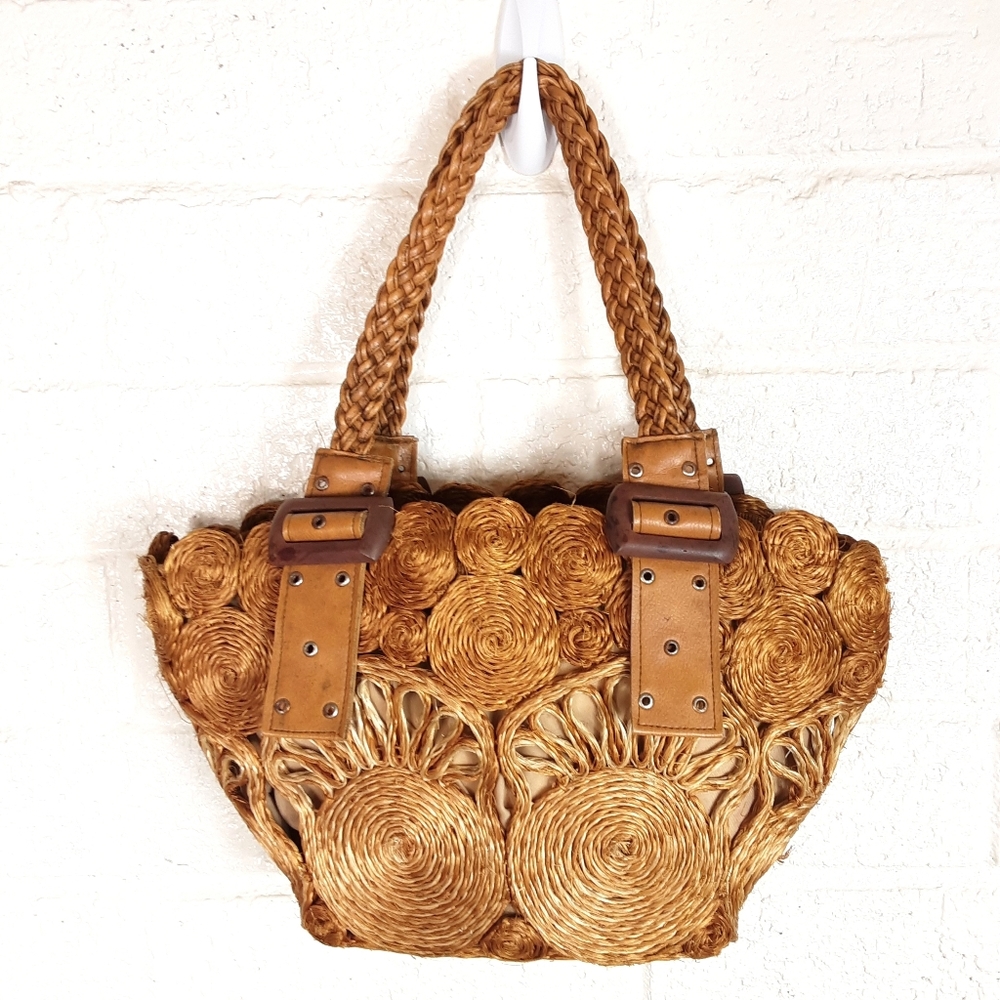 Woven Straw Tote Bag in Tan